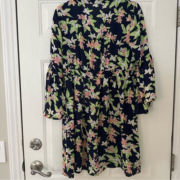 Umgee Navy Floral Boho Bell Sleeve Dress Large - Picture 3 of 11